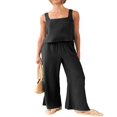 thumbnail image 3 of Women‘s 2 Piece Outfits Square Neck Cotton Tank Crop Top Wide Leg Pants Matching Lounge Set Tracksuit Pockets, 3 of 8