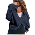 thumbnail image 1 of Timegard Womens Tops Drop Shoulder Backless Cutout Tops Fall Casual Loose Comfy Cropped Blouse Tee, 1 of 9