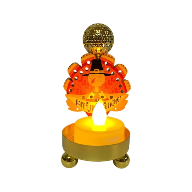 WRKEKC LED Electronic Candlestick Iron Painted Turkey Maple Modeling Lamp Thanksgiving Night Light Ornaments