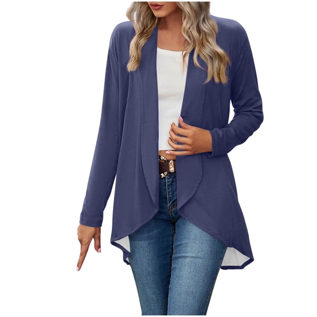 tarylea Hauts pour Femmes Tendance Col Rabattu Ourlet Irrégulier Cardigan Manches Longues Tunique Uni Décontractée Ample Hauts d'Automne