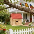 thumbnail image 4 of Wooden Bird House with Graffiti Design, Durable Wooden Bird Feeder for Parrots Breeding, Outdoor Courtyard Shelter with Hanging Rope in Multiple Colors, Red, 4 of 6