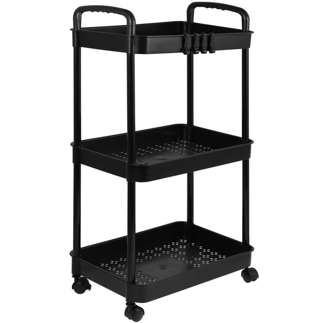 YOPTOP 3-Tier Rolling Storage Cart Small Utility Cart Organisation Cart with Lockable Wheels Storage Rolling Trolley Organiser Rack Cart for Kitchen Bathroom Living Room Bedroom Spaces,black