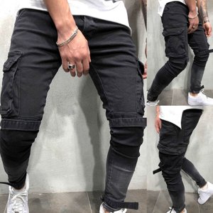 EGNMCR Jeans pour hommes, Men's Elastic Waist Loose Fit Denim Pantalons, Mens Tir sur Jeans Pantalon de poche à trou droit pour hommes Pantalonnes dérangées Hommes PantalON