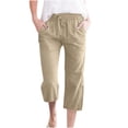 thumbnail image 1 of Wide Leg Pnats for Women Plus Size Casual Solid Color Comfy Mid Rise Pants for Women Fashion Loose Fit Daily Drawstring Linen And Cotton Lightweight Party Vacation Beach Pants with Pocket（Khaki,XXL）, 1 of 4