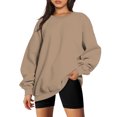 thumbnail image 2 of IROINID Épargne les Vêtements d'Hiver Femmes Pull-Over Sweat-Shirt Long Sleeve Col Rond Solide Blouse Tops, Kaki, 2 of 7