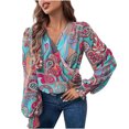 thumbnail image 1 of KIHOUT Spring Winter Womens Tops Elegant V-neck Lantern Long Sleeves Temperament Solid Color Shirt Blouse, 1 of 3