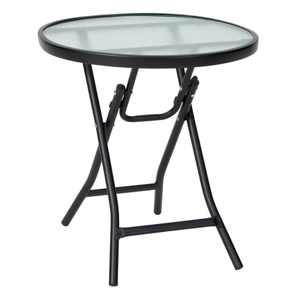 Costway Table d'Appoint Rond Pliant en Verre pour Patio, Table Bistro Café, Support pour Plante