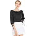 thumbnail image 3 of Unique Bargains Women's Ruffled Neck Half Sleeve Sheer Summer Polka Dots Blouse Tops, 3 of 4