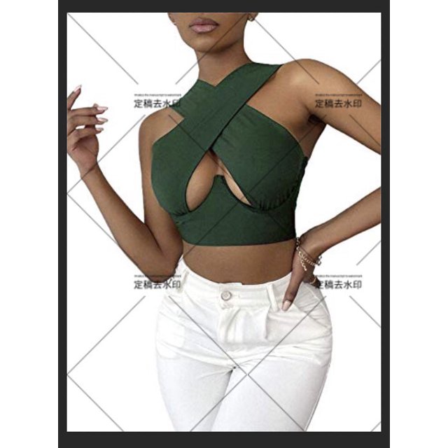 Honganda Women's Criss Cross Tank Tops, Sleeveless Solid Color Cutout Crop Tops