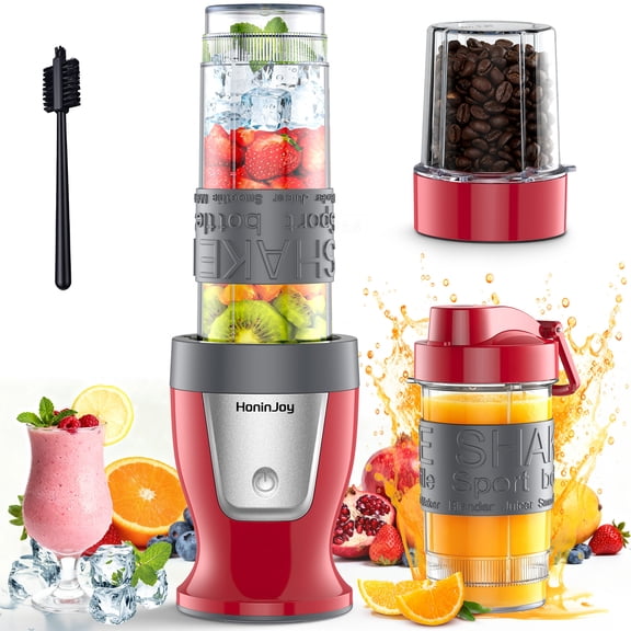HoninJoy Mixeur Portable, Mélangeur Personnel Compact Idéal pour les Smoothies, les Laits Frappés, la Préparation des Aliments et le Mélange d'Aliments Congelés, avec Gobelets de 590 ml et Couvercles à Bec Verseur, et Bol Broyeur.