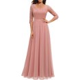 thumbnail image 1 of Faithtur Nouvelle Mode Femmes Longue Robe Couleur Unie Patchwork Dentelle V-Cou à Manches Mi Dos Sans Fermeture Éclair Robe Féminine, 1 of 5