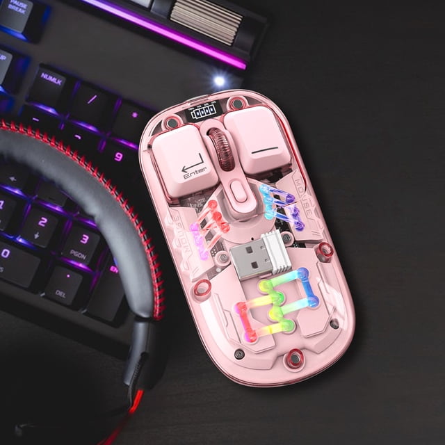EGNMCR Transparent Wireless Mouse 2.4G/Bluetooth 5.0 2-mode Connection TYpe-c Rechargeable Mouse Standard Magnetic Design RGB Lighting wireless mouses