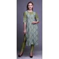 thumbnail image 2 of Bimba Rayon Slub Indian Printed Straight Kurta 3/4 Sleeve Tunic Dress For Women, 2 of 6