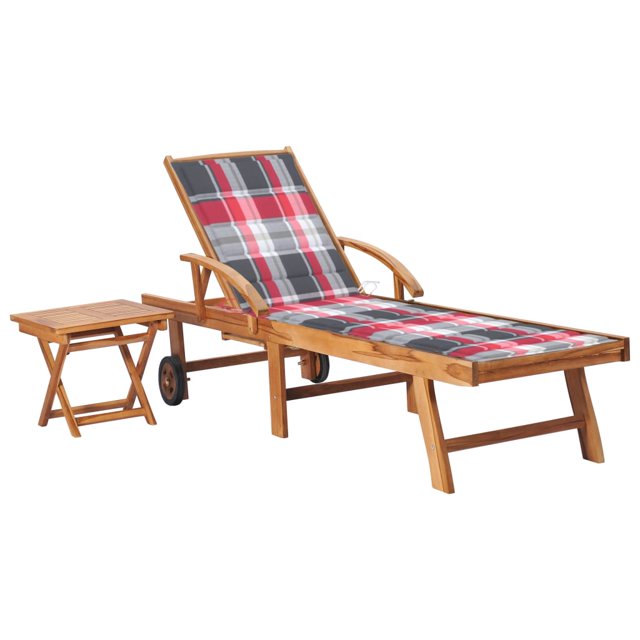 vidaXL Chaise Longue avec Table et Coussin en Bois de Teck Massif