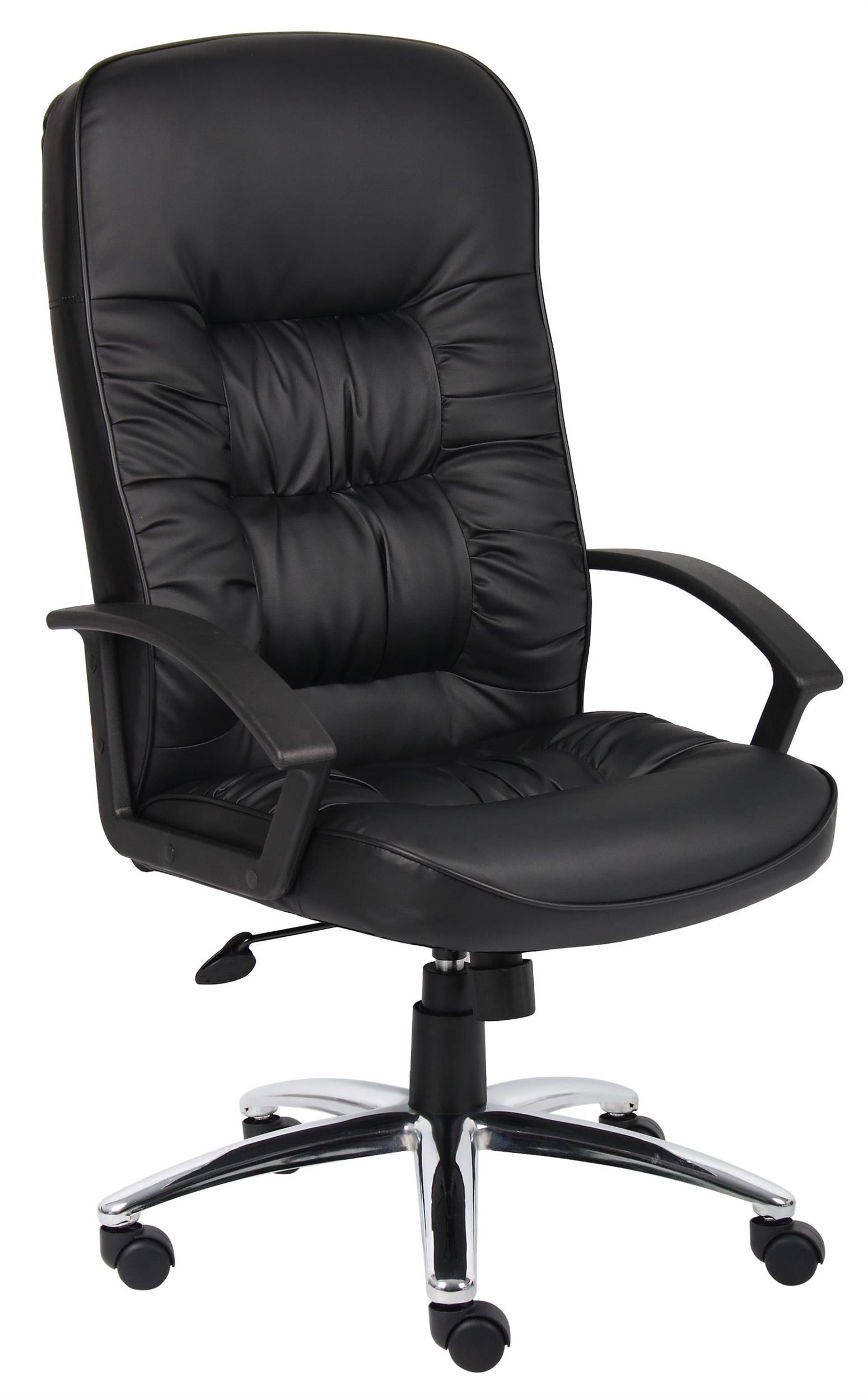 Boss Office Products Leather Executive Office Chair with Chrome Base in Black