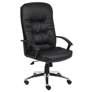 Boss Office Products Leather Executive Office Chair with Chrome Base in Black