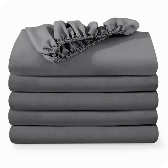 Bare Home 5-Pack Fitted Sheets - Premium 1800 Collection - Ultra-soft - Deep Pocket - Twin XL, Gray