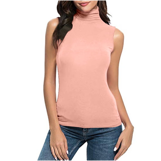 Haut Sans Manches à Col Montant pour Femme 2025 - Haut Ajusté Extensible / T-Shirt Léger pour Superposition