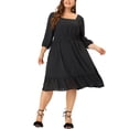 thumbnail image 1 of GRACE & GRANDEUR Robe Midi à Pois Suisses pour Femme Grande Taille, Taille Smockée, Manches 3/4, 3X, Noir, 1 of 6
