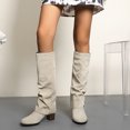 thumbnail image 1 of Women's Winter Thick High Heel Pointed Sleeve High Tube Suede Boots In Solid Color, 1 of 9
