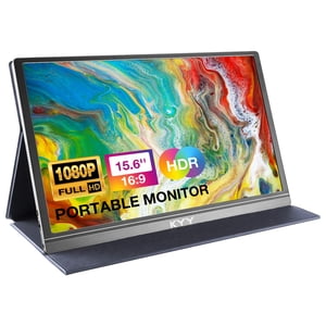KYY Moniteur portable 15.6inch 1080P FHD USB-C, HDMI Affichage de l'ordinateur HDR IPS Moniteur de jeux avec couverture intelligente Premium & Protecteur d'écran, haut-parleurs, pour L