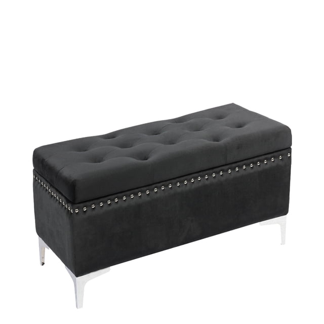 Jessar - Pouf / Repose-Pieds sur Pieds, Rectangulaire, de la Collection Codi, Velours Noir