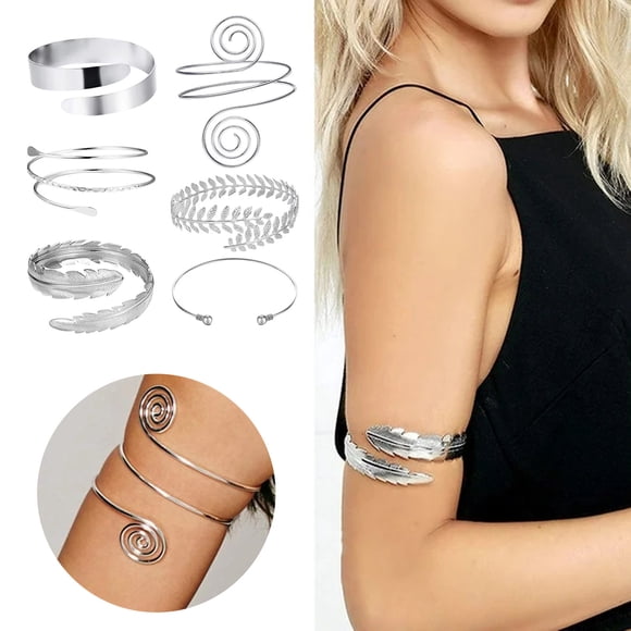 SIfdSeng 6 Pieces of Arm Upper Arm with Bracelets Ladies Silver Gold Adjustable Armband Set Heart Bracelets for Women in Sterling Silver Charm Bracelet Sterling Silver Women Cuff Bracelet