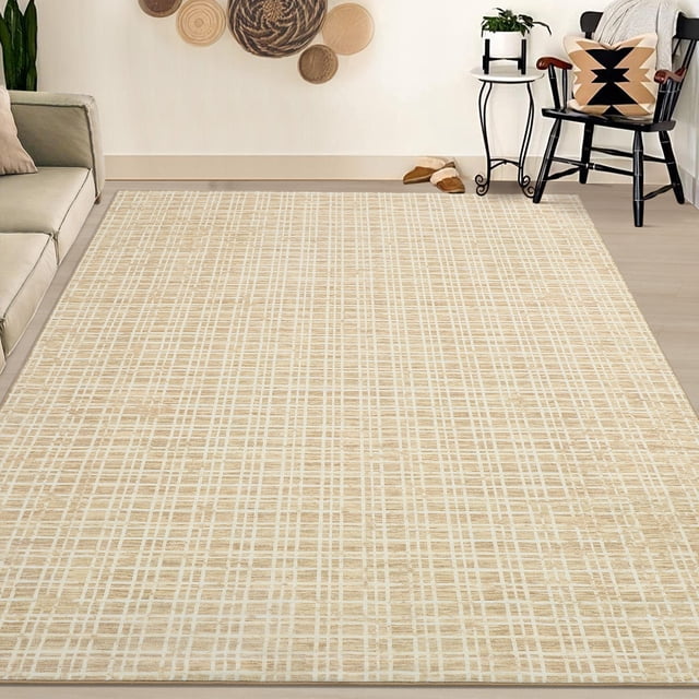 Garvee 8'x10' Modern Plaid Area Rug Abstract Rugs for Living Room, Washable Rug Non-Slip Low Pile Accent Carpet for Bedroom Home Office, Yellow