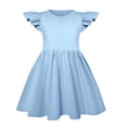 thumbnail image 4 of FhsagQ Robes pour Filles Enfants Filles Manches Volantées Col Rond Robes Enfants Été Robe à Manches à Volants Fille Robes de Printemps Taille 8-10 Moins de 20 Printemps Bleu 5-6 Ans, 4 of 5