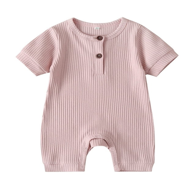 Baby Boys Girls Romper Ribbed Short Sleeve Knit Cotton One Piece Jumpsuit