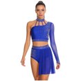 thumbnail image 1 of Runhomal Haut Court Deux Pièces pour Femme avec Strass Lyriques et Short Tenue de Danse Moderne Bleu Royal G, 1 of 7