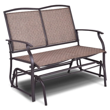 Gymax Causeuse de Patio à Glissière Banc Berçant Double Chaise avec Accoudoirs Cour Arrière Extérieur
