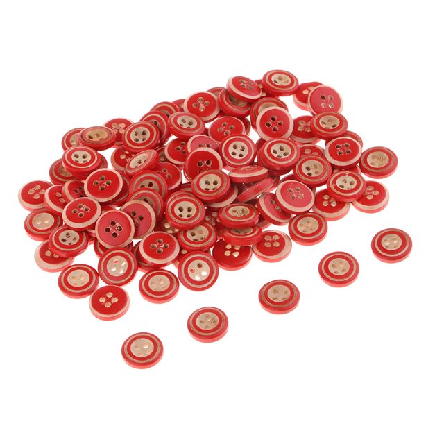 100 Boutons en Bois Boutons d'Artisanat Ensemble de Boutons en Bois Boutons Mode avec 4 Trous 14 mm Rouge
