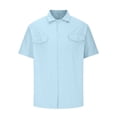 thumbnail image 5 of cfhntfmh Short Sleeve Shirts for Men Button down Summer Casual Collared V Neck Tops Solid Color Beach Blouses, 5 of 5