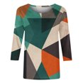 thumbnail image 4 of HKEJIAOI T-Shirts à Manches 3/4 pour Femmes Col Ras du Cou Imprimé Floral Hauts d'Été m, 4 of 6