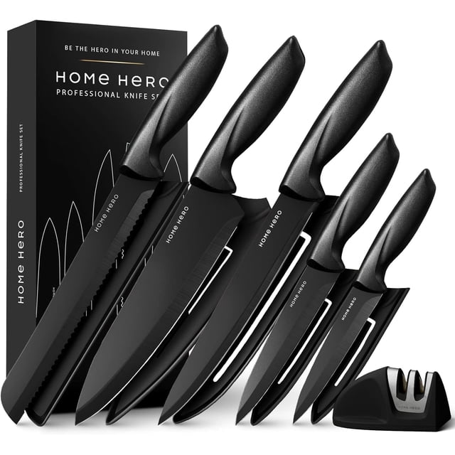 Ensemble de Couteaux de Cuisine en Acier Inoxydable UltraSharp Couteau de Chef avec Aiguiseur de Couteaux Couteaux à Steak Couteau Cuisine (Ensemble avec Étui)