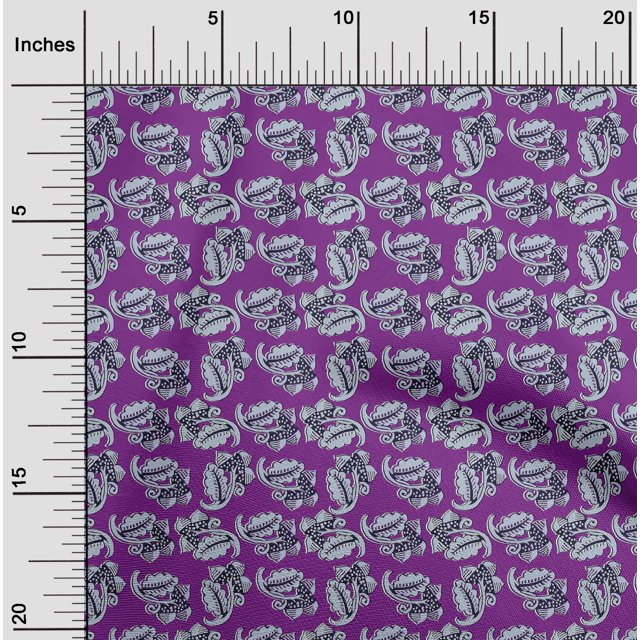 oneOone Viscose Chiffon Fabric Leaves & Floral Block Printed Fabric 1 Yard 42 Inch Wide