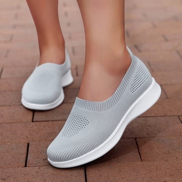 XIAQUJ Chaussures à Enfiler en Maille Respirante pour la Marche Femmes Espadrilles Mode Confort Mocassins Plats Espadrilles Mode pour Femmes Gris 6.5(37)