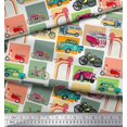 thumbnail image 3 of Soimoi Satin Silk Fabric Vehicles Patchwork Print Fabric by The Yard 42 Inch Wide, 3 of 3
