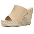 thumbnail image 1 of BLISSFUL STEP Chaussures pour Femmes Talon Compensé Bout Ouvert Espadrilles Mules à Plateforme Beige 9, 1 of 7