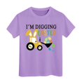 thumbnail image 1 of PMVFHDE T-Shirt Graphique à Manches Courtes Imprimé Lapin de Pâques pour Enfants, Col Rond, Décontracté, Printemps Été, Violet Clair, 6-7 Ans, 1 of 4