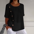 thumbnail image 2 of Timegard Hauts pour Femmes en Coton et Lin Été Manches Mi-Longues Col Rond à Boutons Chemises Décontractées Amples Haut Blouse, 2 of 7