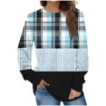 thumbnail image 1 of KIHOUT Chandails en Molleton de Mode pour Femmes, Manches Longues Décontractées à Carreaux Patchwork Col Rond Ample Blouse Chandail Tops, Taille P-2TG, 1 of 5