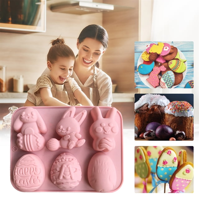 Oleegame 1PC Cookie Mold Easter Rabbit Egg Silicone Cake Chocolate Cake Baking Abrasive Pink