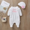 thumbnail image 2 of Newborn Baby Girl Clothes 3D Flower Romper Jumpsuit Long Sleeve Ruffled Footie Bodysuit Hat Outfit Set 2PCS, 2 of 5