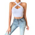 thumbnail image 4 of Women's Cross Halter Vest Summer Fashion Sexy Backless Off Shoulder Cropped Top Solid Color, 4 of 5