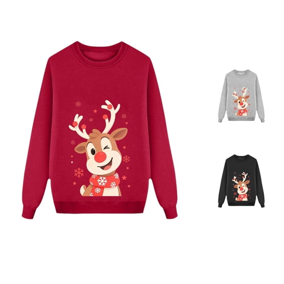 PMVFHDE Christmas Sweatshirts Family Matching Reindeer Sweatshirts Couple Pullover Holiday Crewneck Outfit For Parents Kids Winter Red - 130