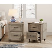 WAMPAT 2-Pack Nightstands with Charging Station, Side Tables with 2 Drawers, End Tables for Living Room Bedroom, Elegant Bedside Table for Dorm, Grey