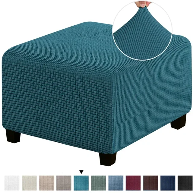 LNGOOR 3 Sizes Square Jacquard Durable Customized Stretch Footrest Ottoman Cover Folding Storage Stool Furniture Protector Slipcover (Light Grey S)