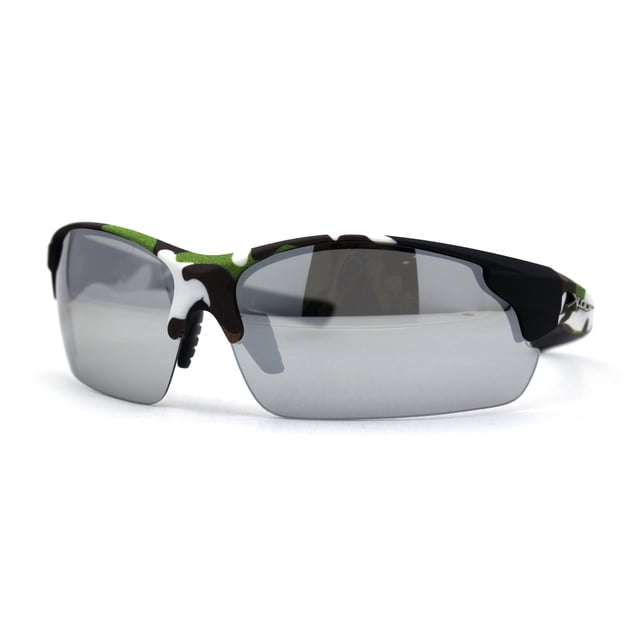 Mens Xloop Hunters Camo Half Rim Plastic Sunglasses Brown Green Silver Mirror